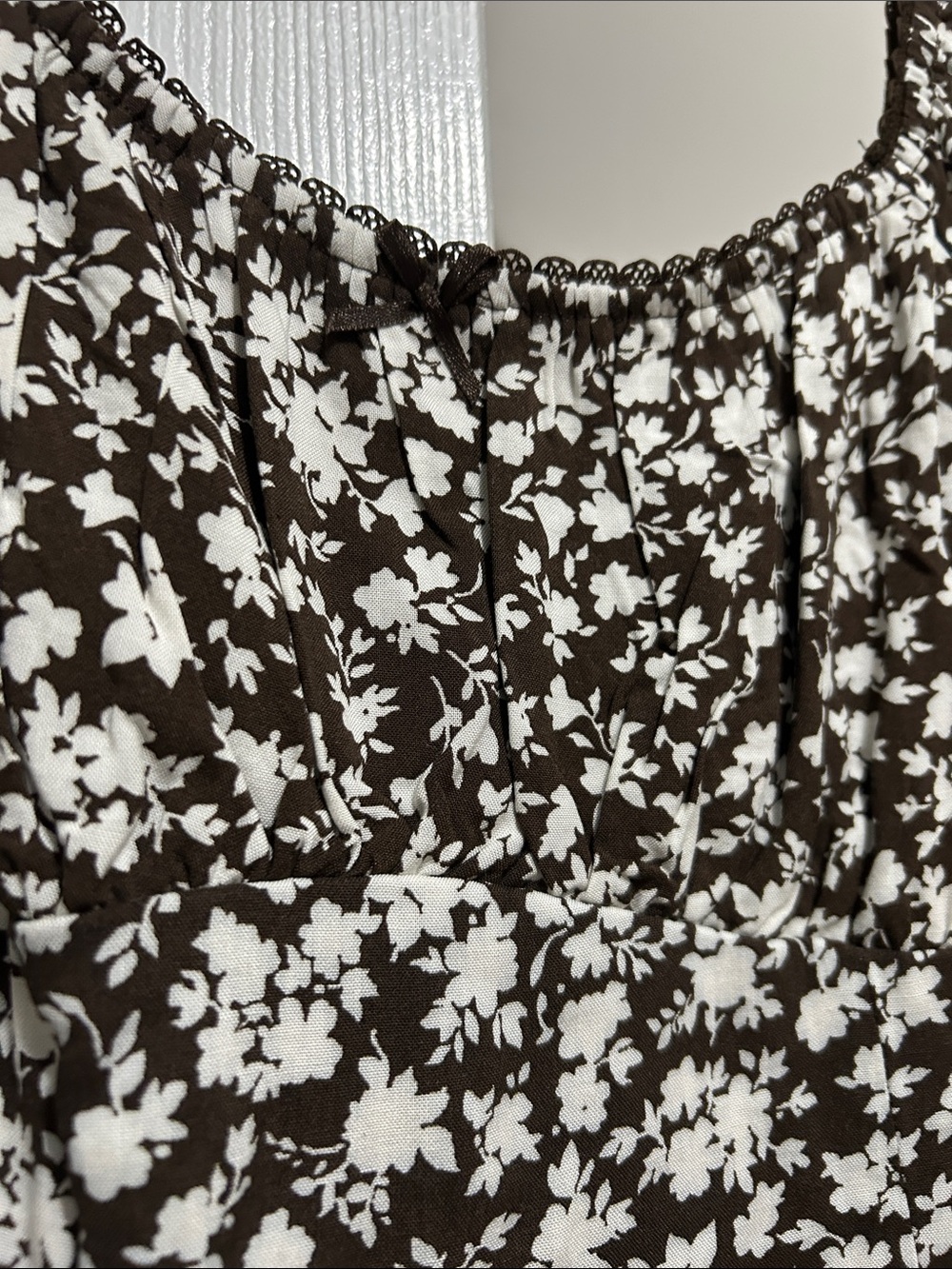 Brown Floral Square-Neck Mini Dress, NEW - Picture 9 of 9